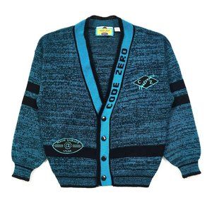 80s Vintage Code Zero Blue Unisex Knit Cardigan S… - image 1